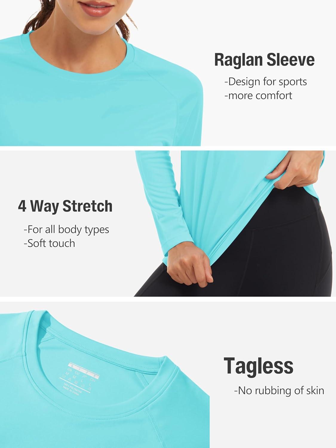 imageTACVASEN Womens Long Sleeve Rash Guard UPF 50 UV Sun Shirts Quick Dry Swim Shirt Hiking TopsLake Blue