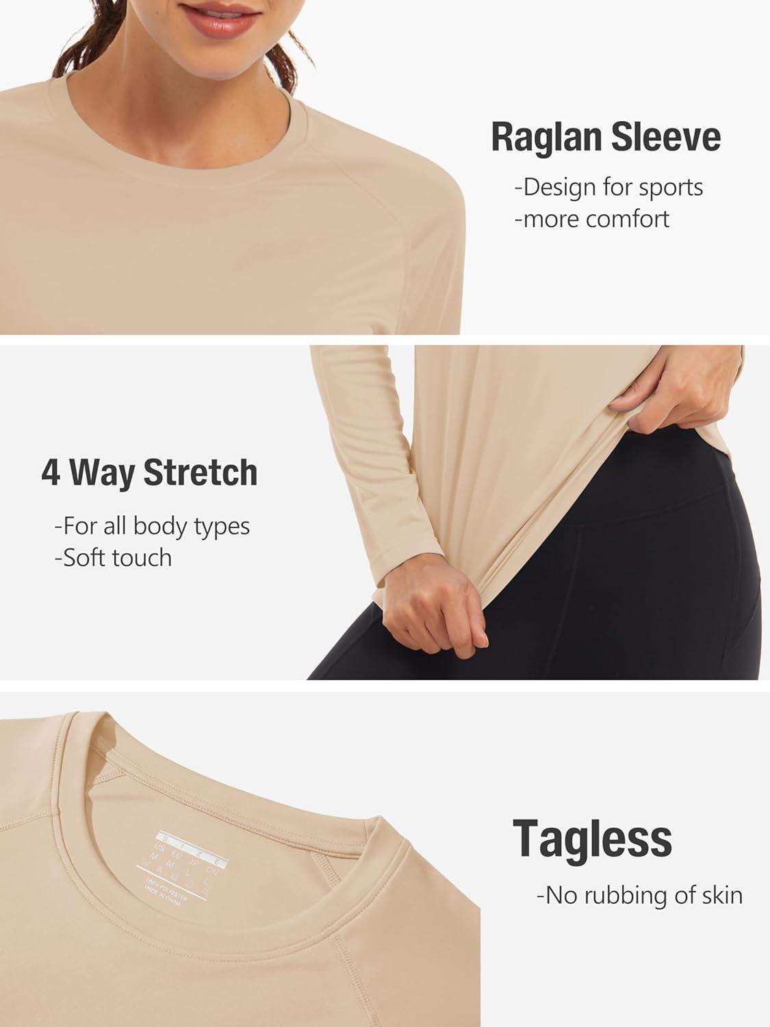 imageTACVASEN Womens Long Sleeve Rash Guard UPF 50 UV Sun Shirts Quick Dry Swim Shirt Hiking TopsLight Apricot