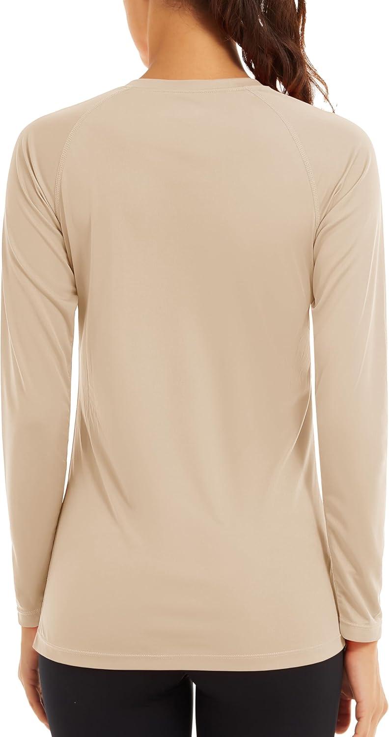 imageTACVASEN Womens Long Sleeve Rash Guard UPF 50 UV Sun Shirts Quick Dry Swim Shirt Hiking TopsLight Apricot