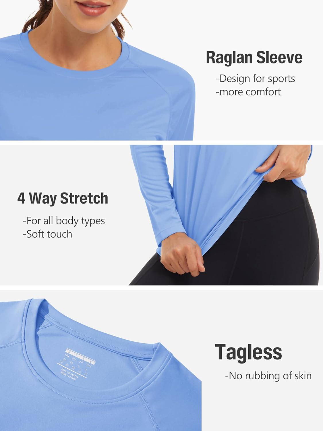 imageTACVASEN Womens Long Sleeve Rash Guard UPF 50 UV Sun Shirts Quick Dry Swim Shirt Hiking TopsLight Blue