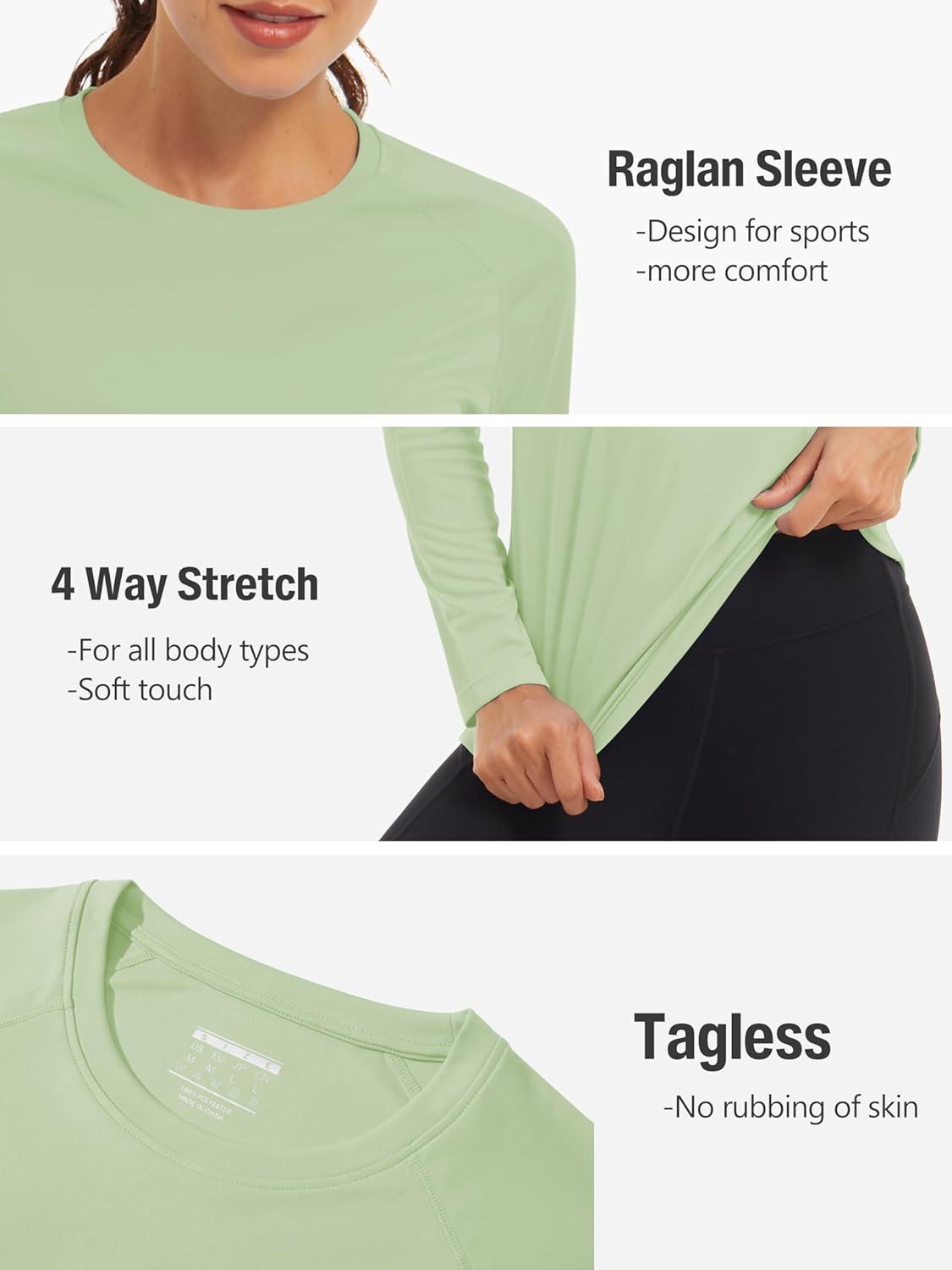 imageTACVASEN Womens Long Sleeve Rash Guard UPF 50 UV Sun Shirts Quick Dry Swim Shirt Hiking TopsLight Green