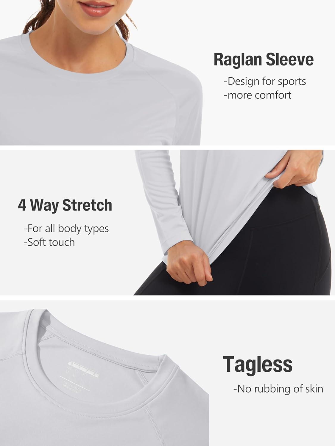 imageTACVASEN Womens Long Sleeve Rash Guard UPF 50 UV Sun Shirts Quick Dry Swim Shirt Hiking TopsLight Grey