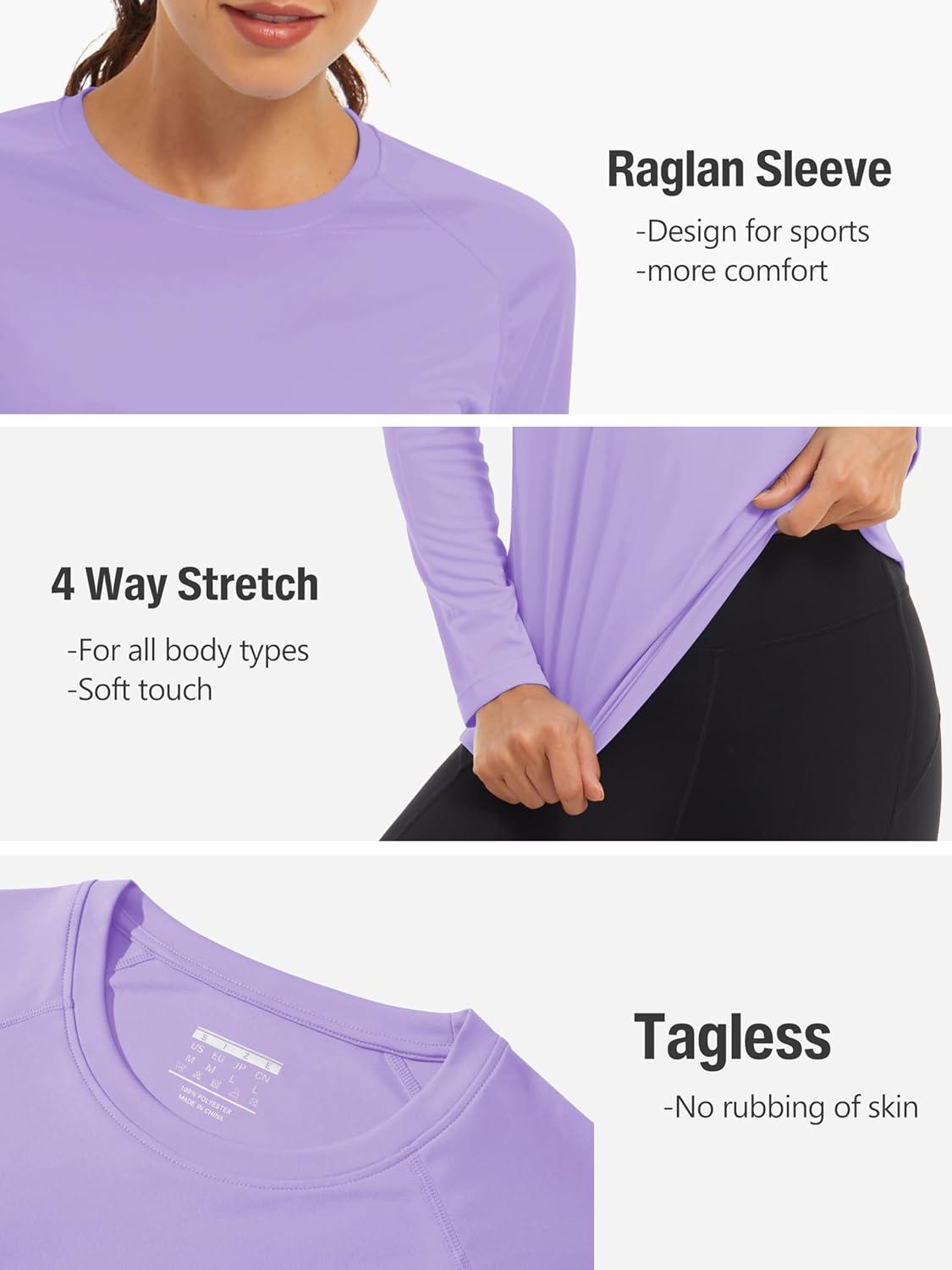 imageTACVASEN Womens Long Sleeve Rash Guard UPF 50 UV Sun Shirts Quick Dry Swim Shirt Hiking TopsLight Purple