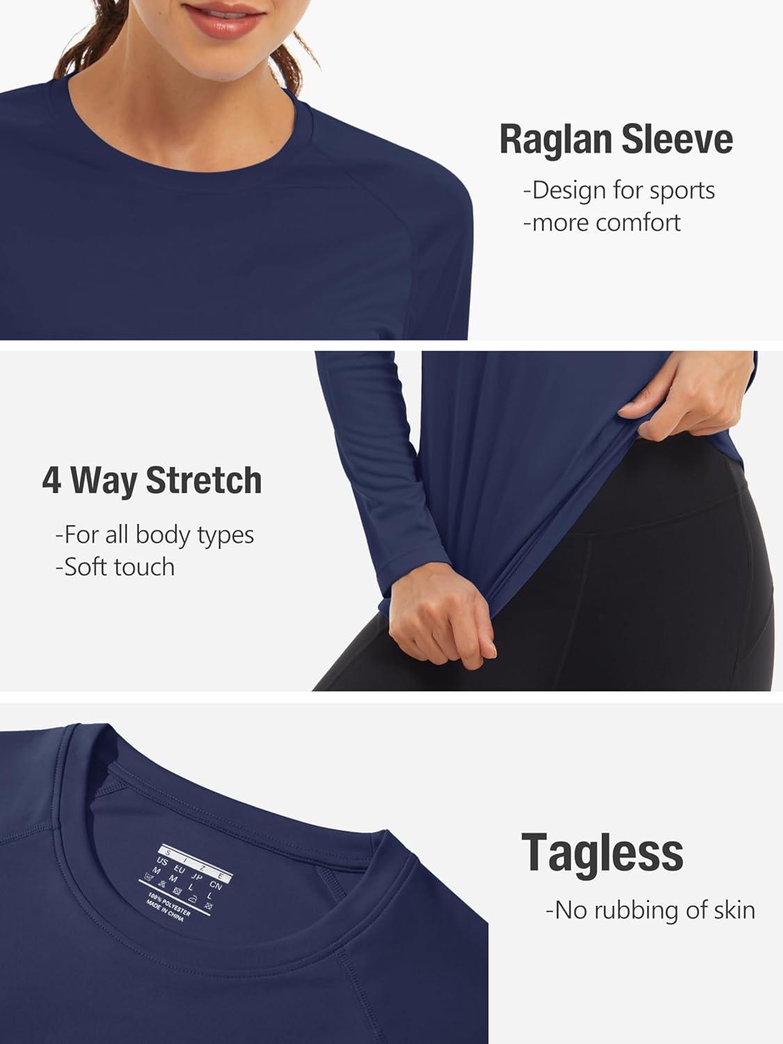 imageTACVASEN Womens Long Sleeve Rash Guard UPF 50 UV Sun Shirts Quick Dry Swim Shirt Hiking TopsNavy