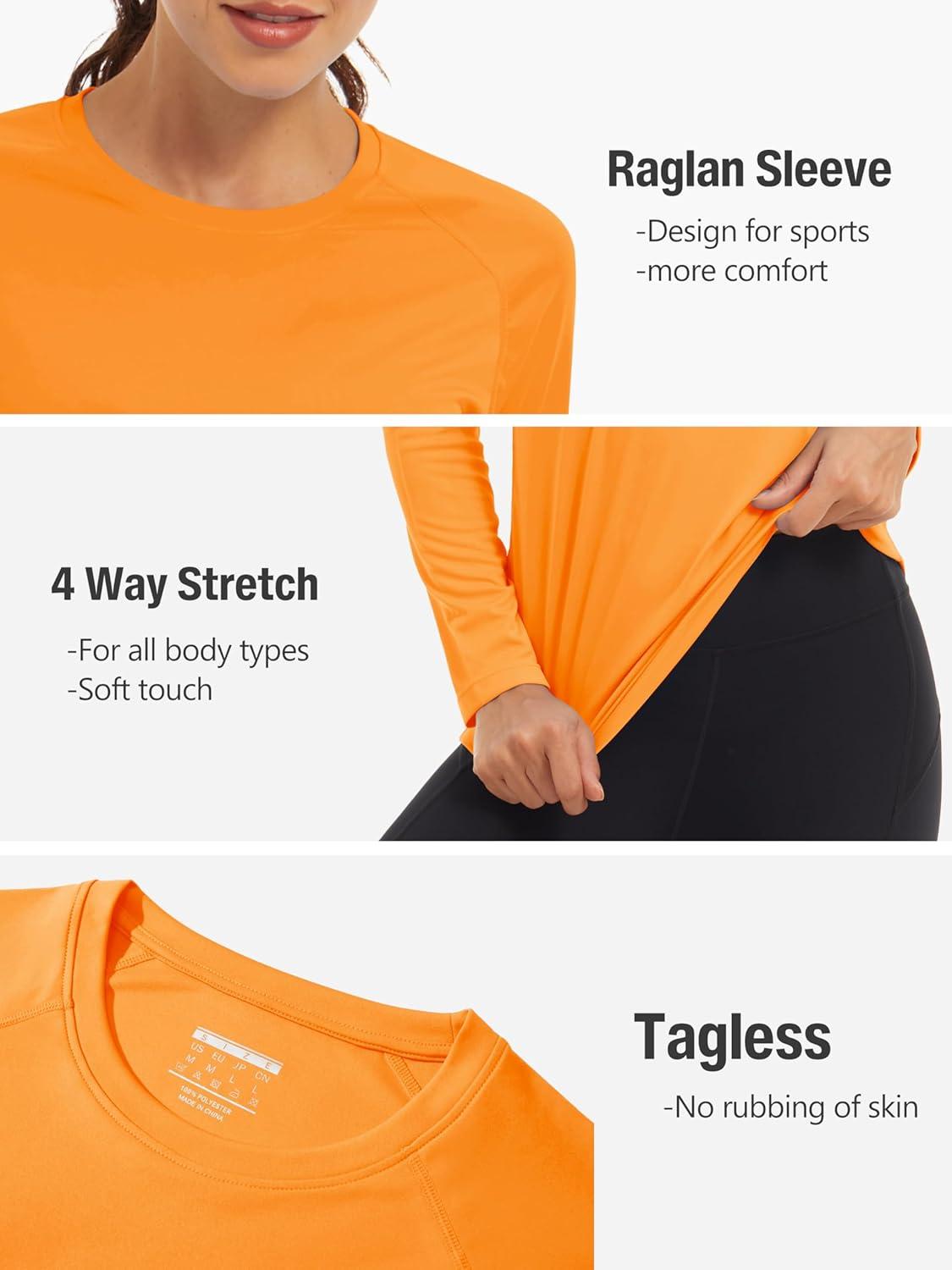 imageTACVASEN Womens Long Sleeve Rash Guard UPF 50 UV Sun Shirts Quick Dry Swim Shirt Hiking TopsOrange