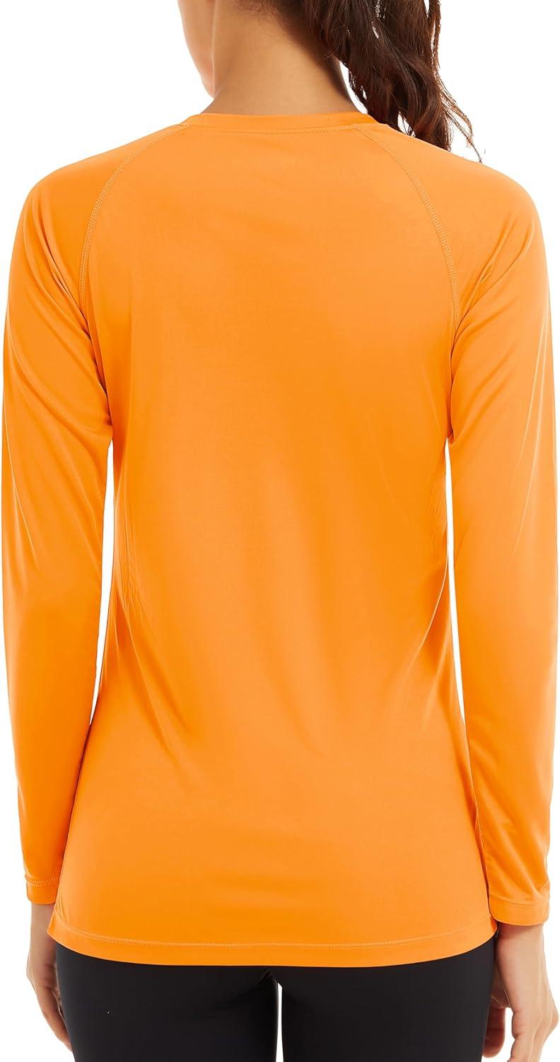 imageTACVASEN Womens Long Sleeve Rash Guard UPF 50 UV Sun Shirts Quick Dry Swim Shirt Hiking TopsOrange