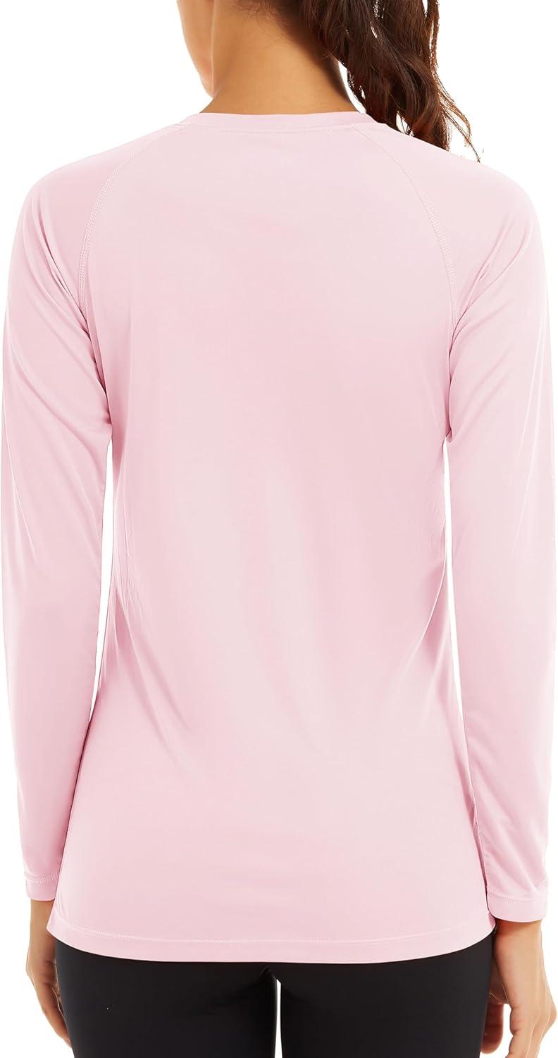 imageTACVASEN Womens Long Sleeve Rash Guard UPF 50 UV Sun Shirts Quick Dry Swim Shirt Hiking TopsPink