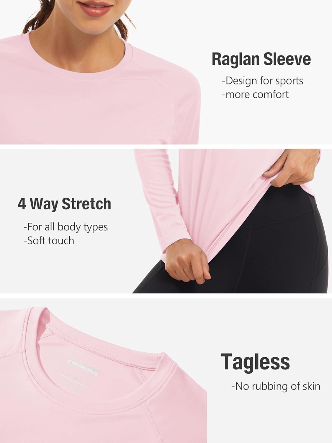 imageTACVASEN Womens Long Sleeve Rash Guard UPF 50 UV Sun Shirts Quick Dry Swim Shirt Hiking TopsPink