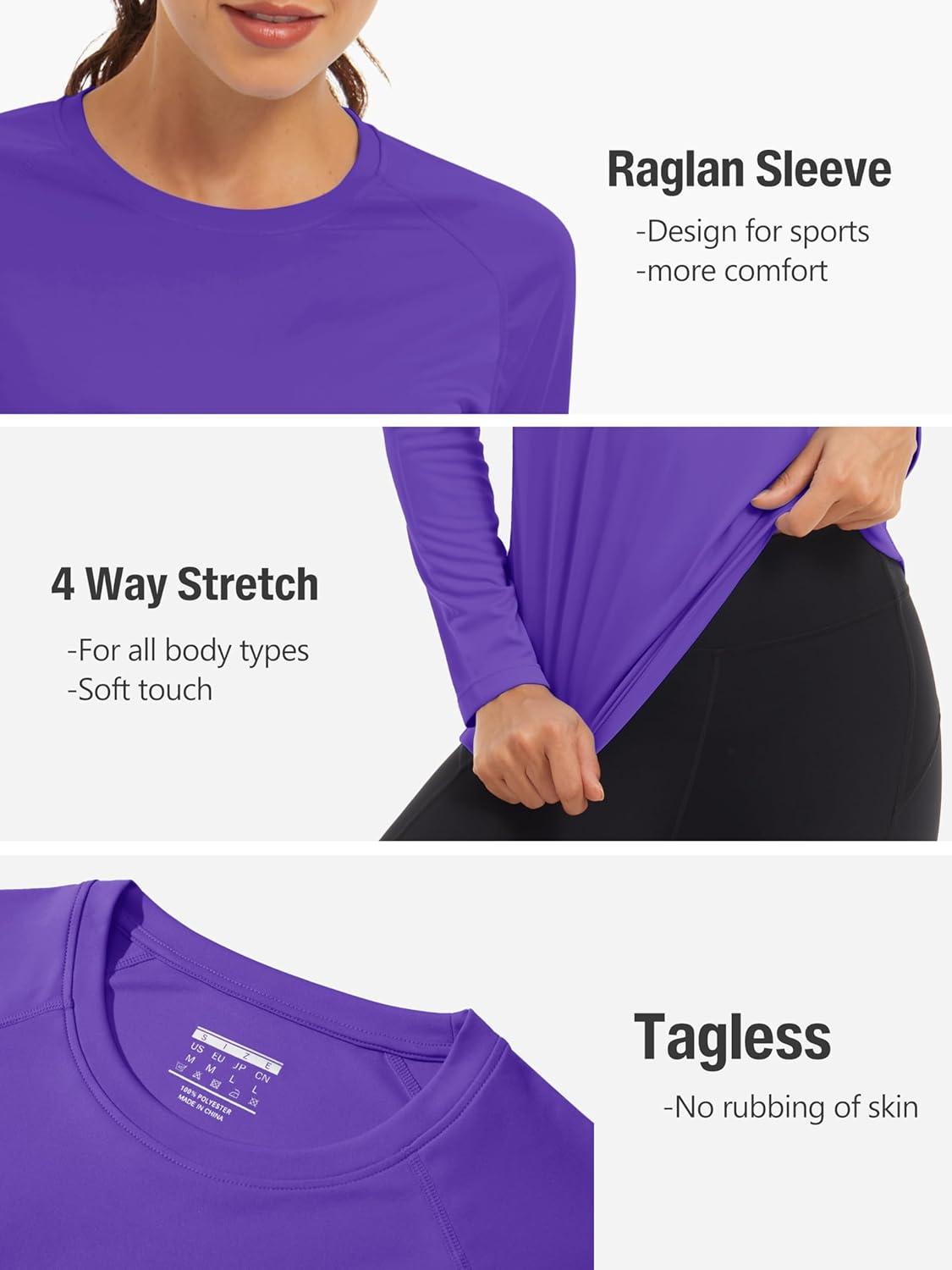 imageTACVASEN Womens Long Sleeve Rash Guard UPF 50 UV Sun Shirts Quick Dry Swim Shirt Hiking TopsPurple
