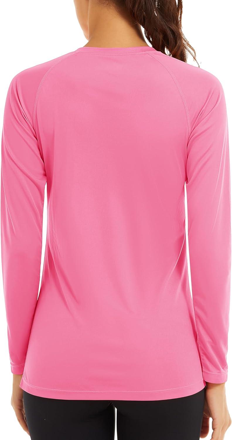 imageTACVASEN Womens Long Sleeve Rash Guard UPF 50 UV Sun Shirts Quick Dry Swim Shirt Hiking TopsRose Red