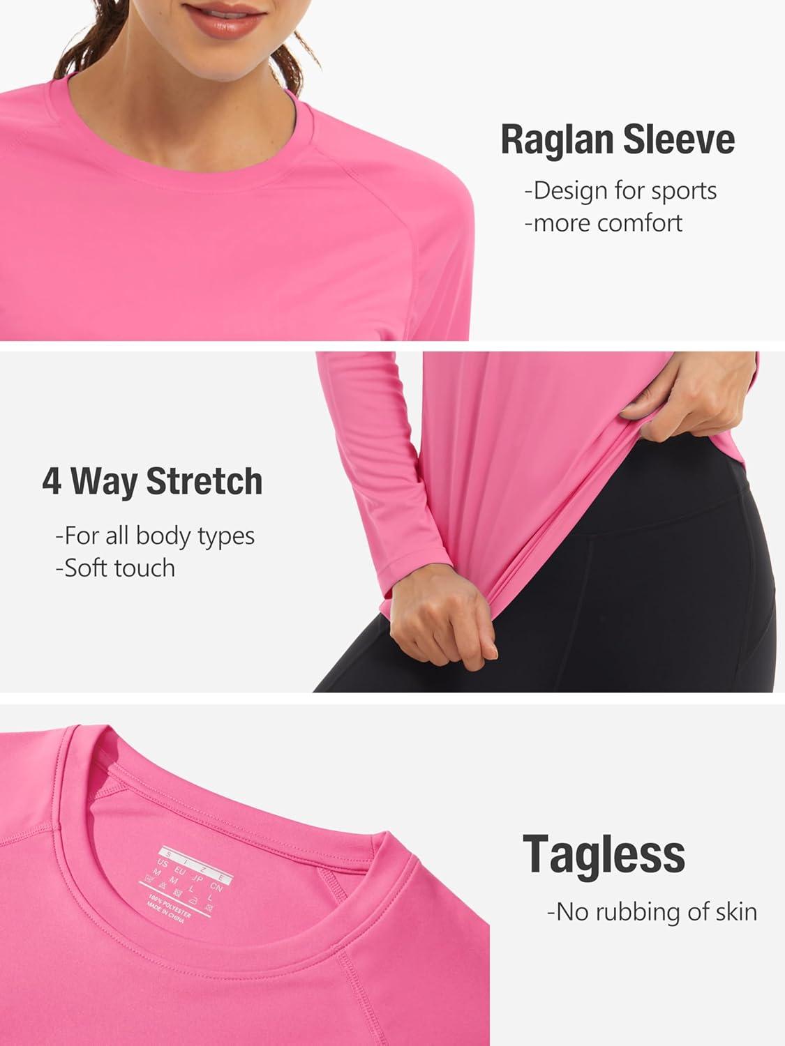 imageTACVASEN Womens Long Sleeve Rash Guard UPF 50 UV Sun Shirts Quick Dry Swim Shirt Hiking TopsRose Red