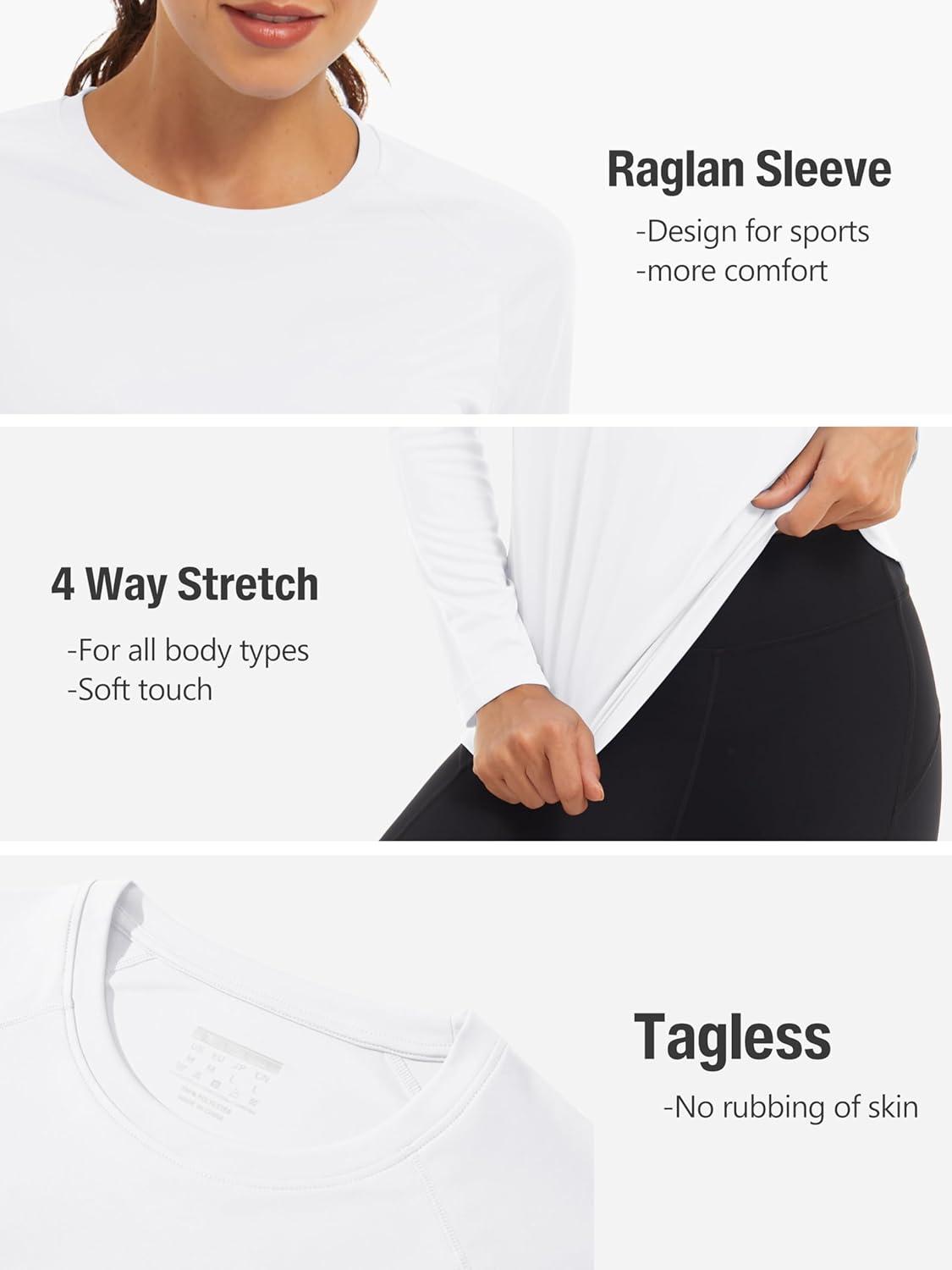 imageTACVASEN Womens Long Sleeve Rash Guard UPF 50 UV Sun Shirts Quick Dry Swim Shirt Hiking TopsWhite
