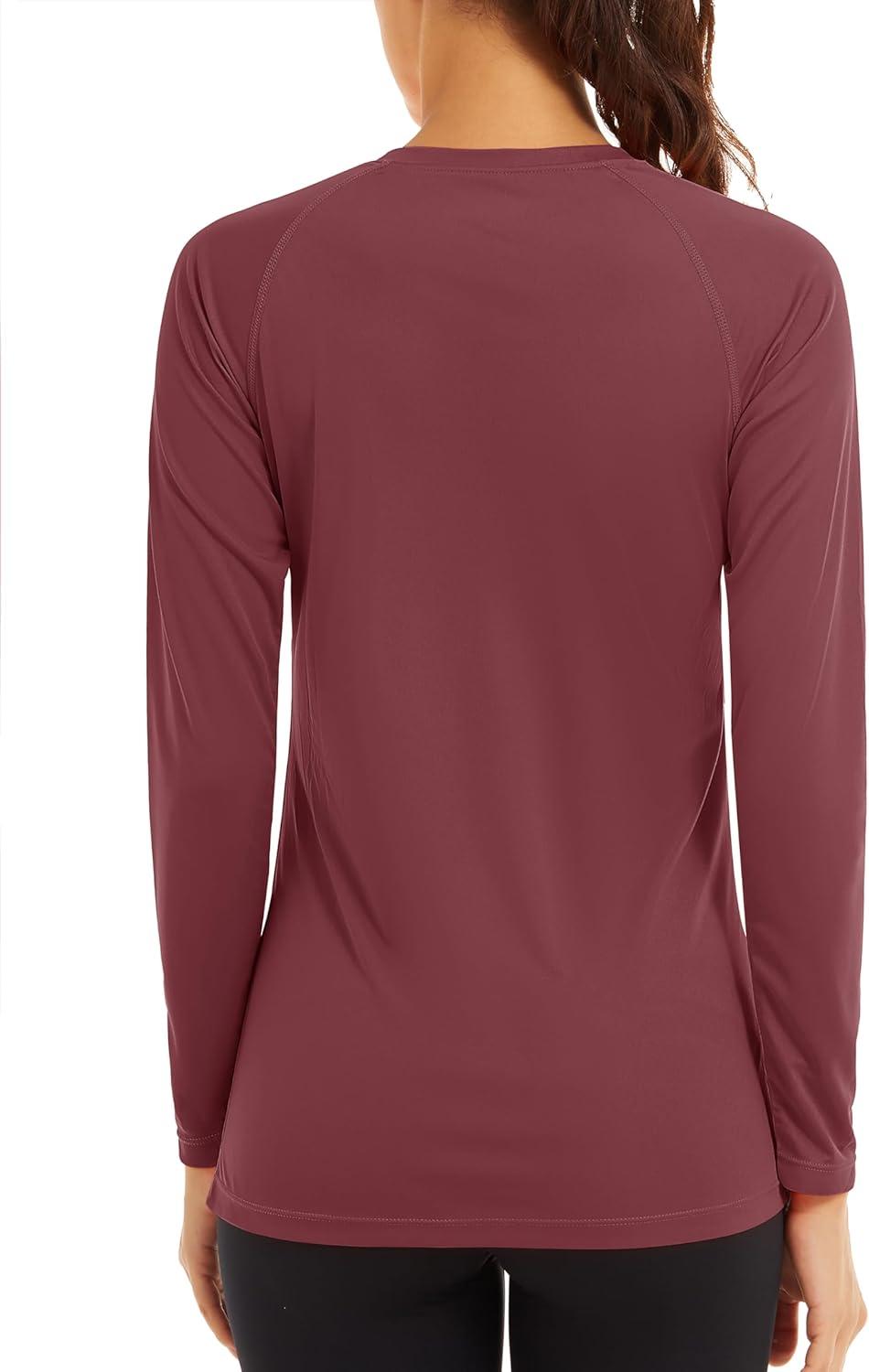 imageTACVASEN Womens Long Sleeve Rash Guard UPF 50 UV Sun Shirts Quick Dry Swim Shirt Hiking TopsWine Red