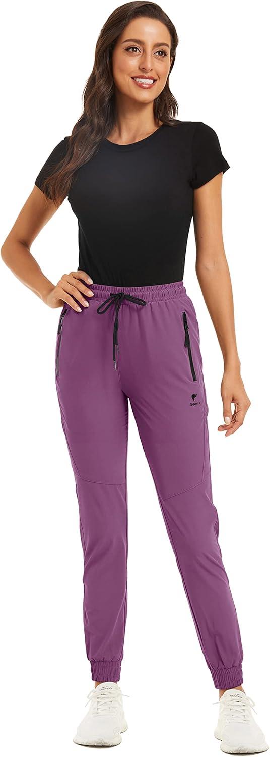 imageTACVASEN Womens Running Pants with Drawstring Breathable Gym Workout Trousers Purple M