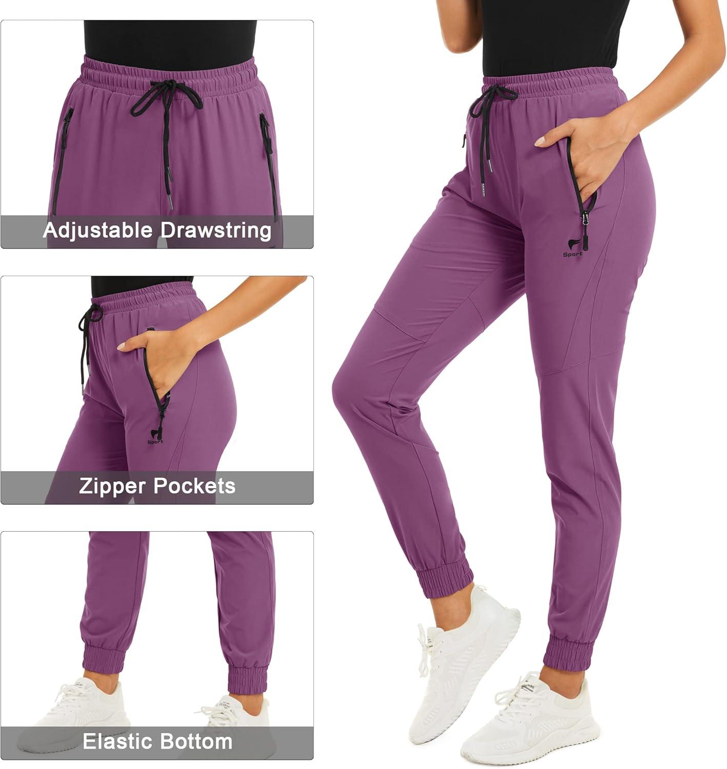 imageTACVASEN Womens Running Pants with Drawstring Breathable Gym Workout Trousers Purple M