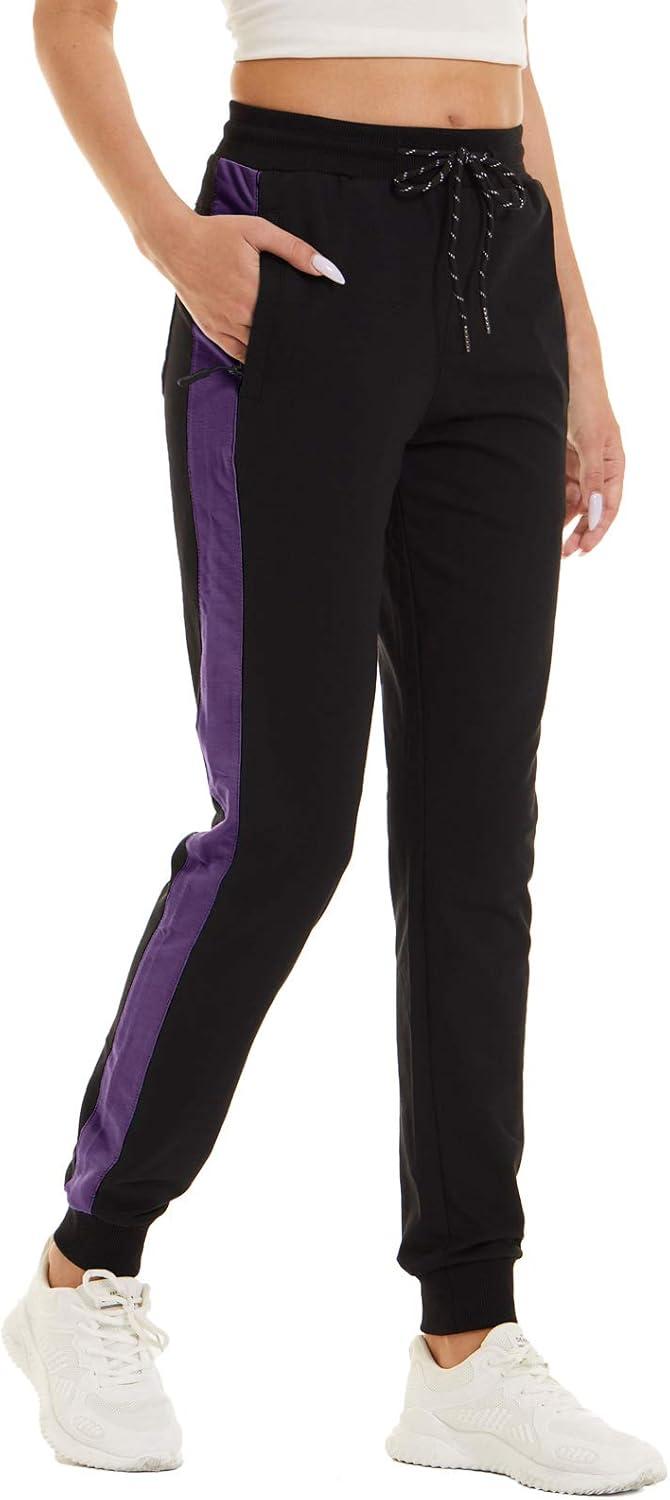 imageTACVASEN Womens Sport Pants Outdoor Jogger Cotton Running Sweatpants Elastic Waist Black Purple 32