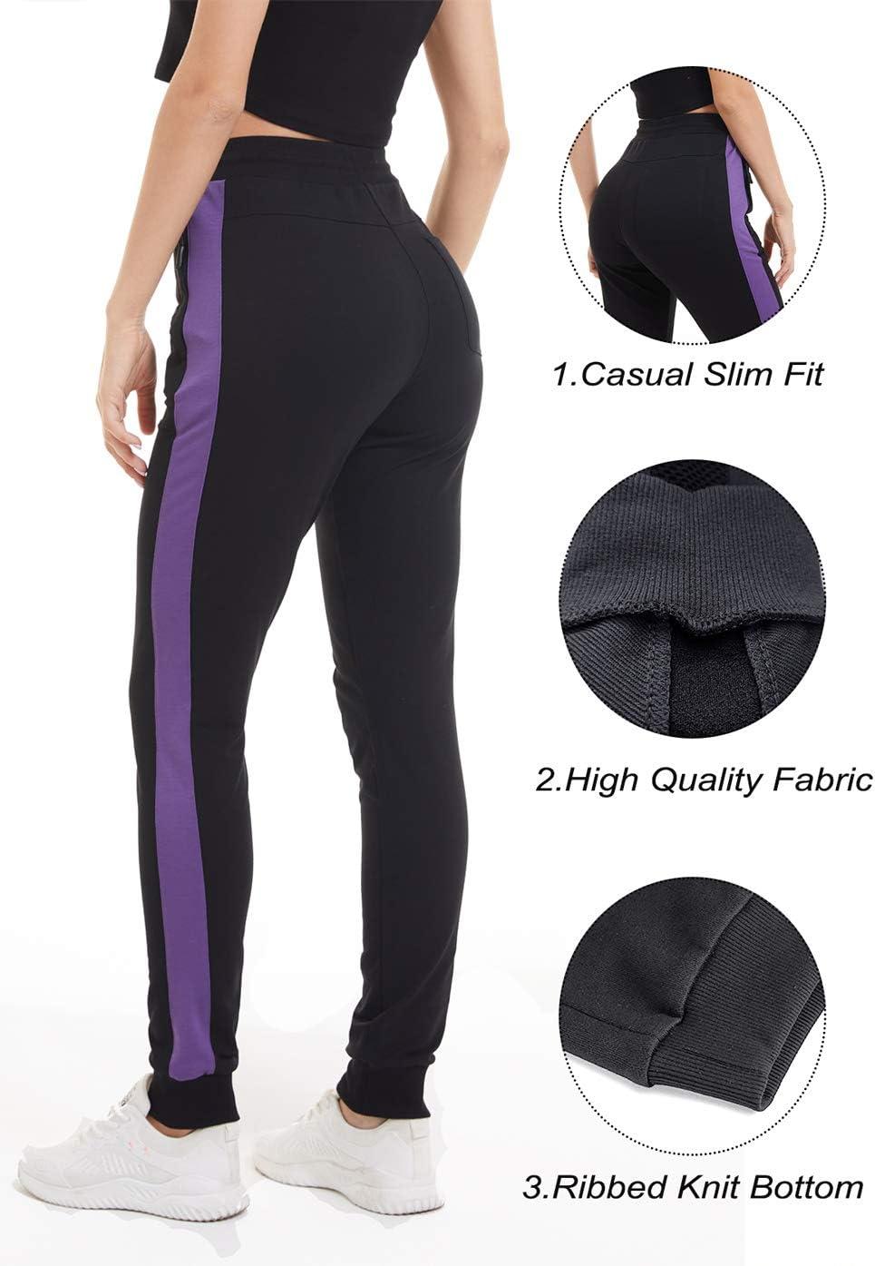 imageTACVASEN Womens Sport Pants Outdoor Jogger Cotton Running Sweatpants Elastic Waist Black Purple 32