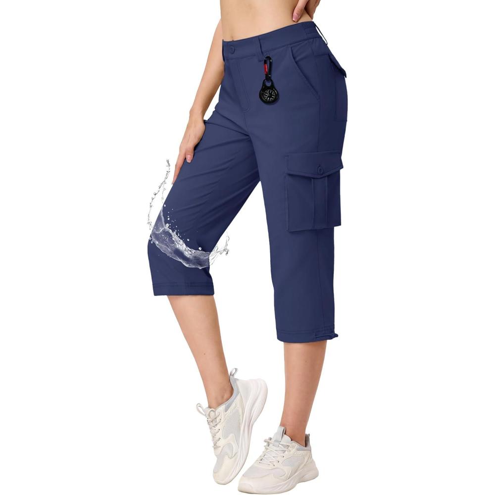 imageTACVASEN Womens Cargo Capris Lightweight Hiking Capri Pants with Pockets Water Resistant Summer Travel Outdoor CasualNavy