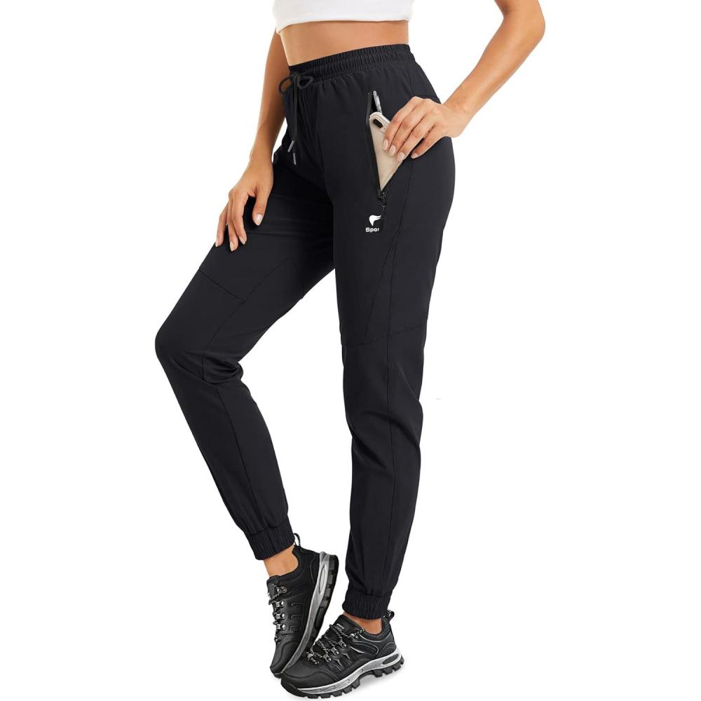 imageTACVASEN Womens Hiking Pants Quick Dry Climbing Training Trousers with Pockets Black M