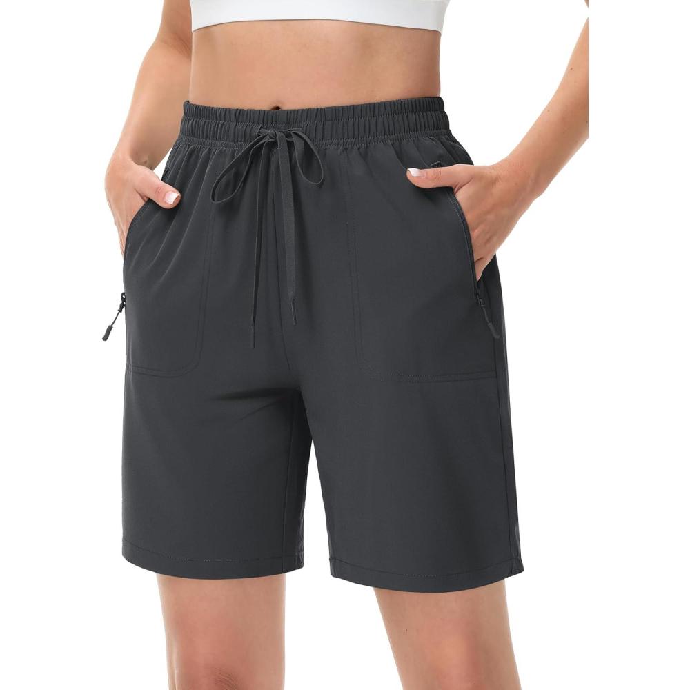 imageTACVASEN Womens Hiking Shorts Quick Dry Lightweight 8quot Water Resistant Athletic Shorts with Pockets Outdoor Golf ActiveDark Grey