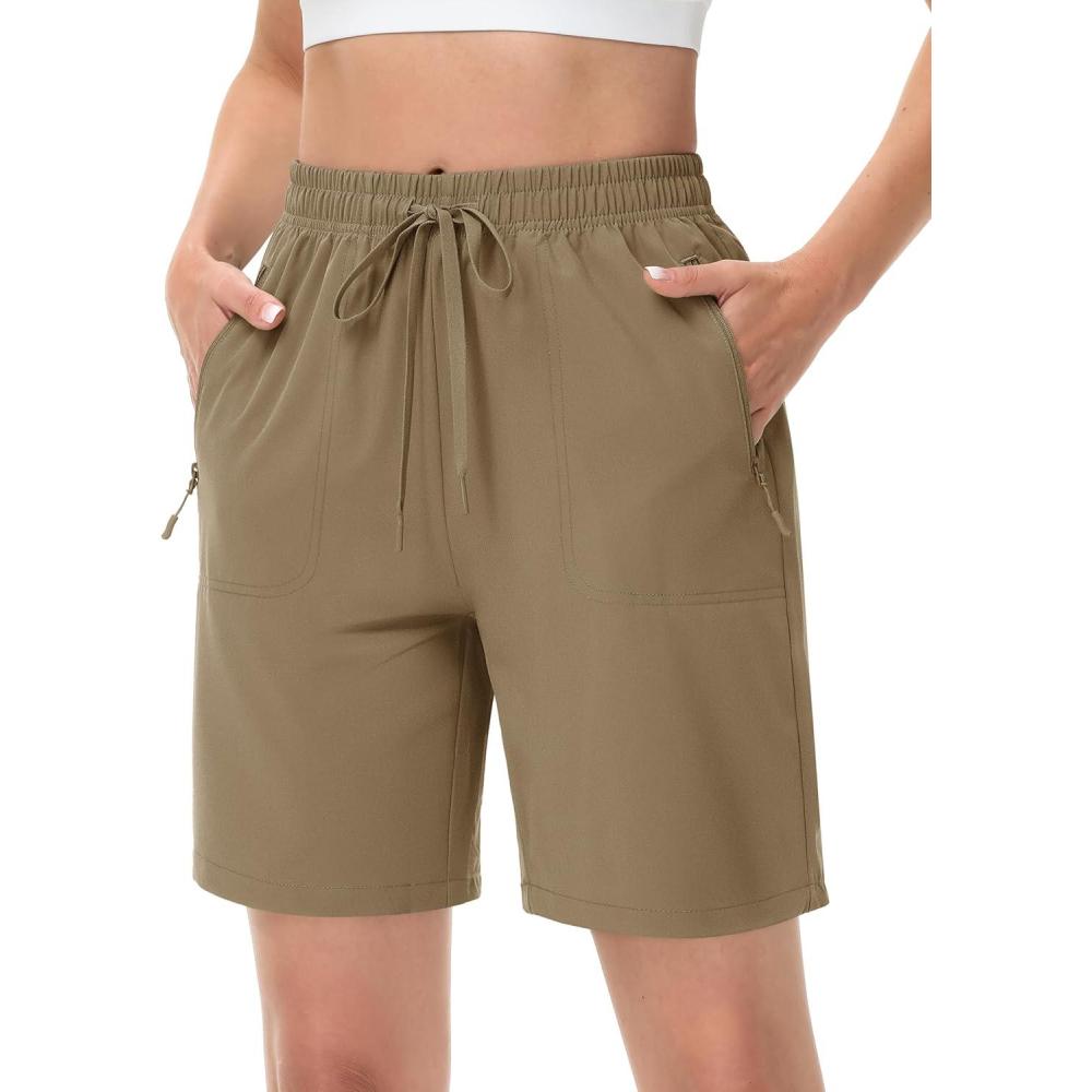 imageTACVASEN Womens Hiking Shorts Quick Dry Lightweight 8quot Water Resistant Athletic Shorts with Pockets Outdoor Golf ActiveKhaki