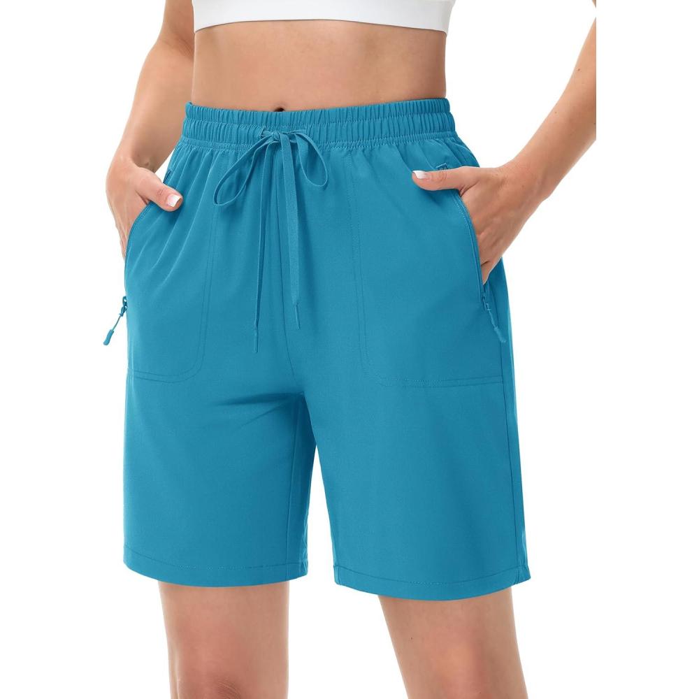 imageTACVASEN Womens Hiking Shorts Quick Dry Lightweight 8quot Water Resistant Athletic Shorts with Pockets Outdoor Golf ActiveLake Blue