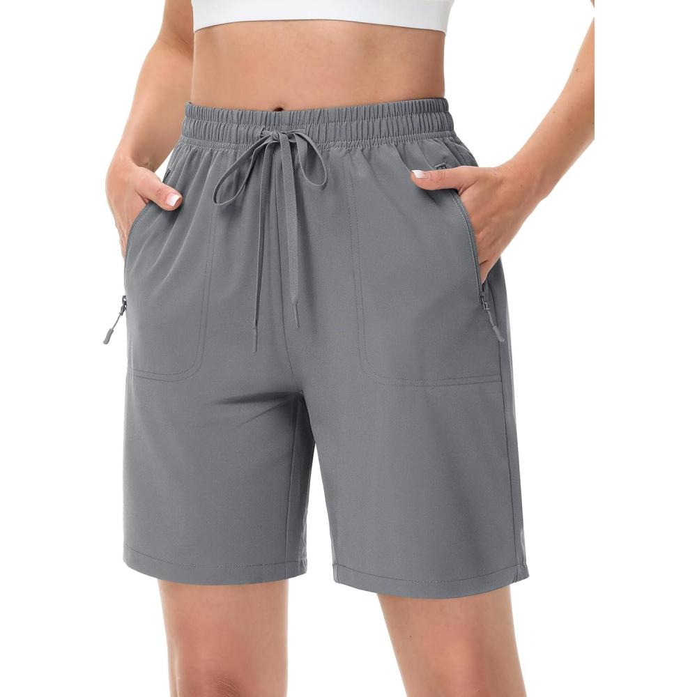 imageTACVASEN Womens Hiking Shorts Quick Dry Lightweight 8quot Water Resistant Athletic Shorts with Pockets Outdoor Golf ActiveLight Grey