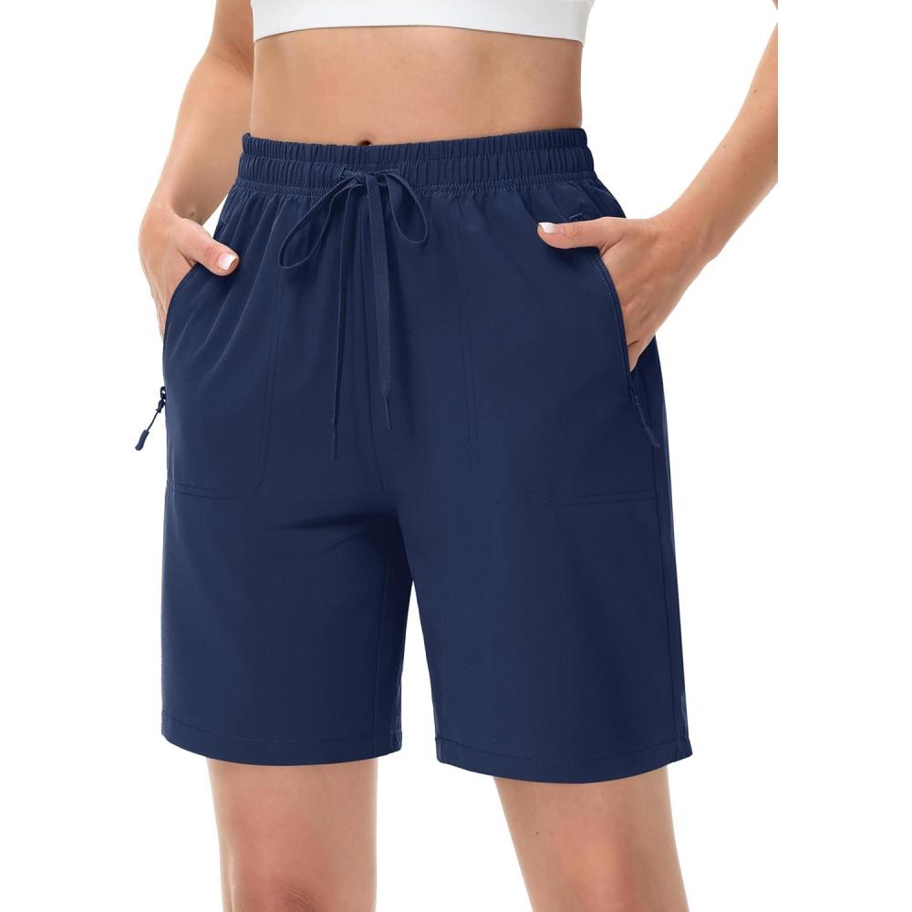 imageTACVASEN Womens Hiking Shorts Quick Dry Lightweight 8quot Water Resistant Athletic Shorts with Pockets Outdoor Golf ActiveNavy