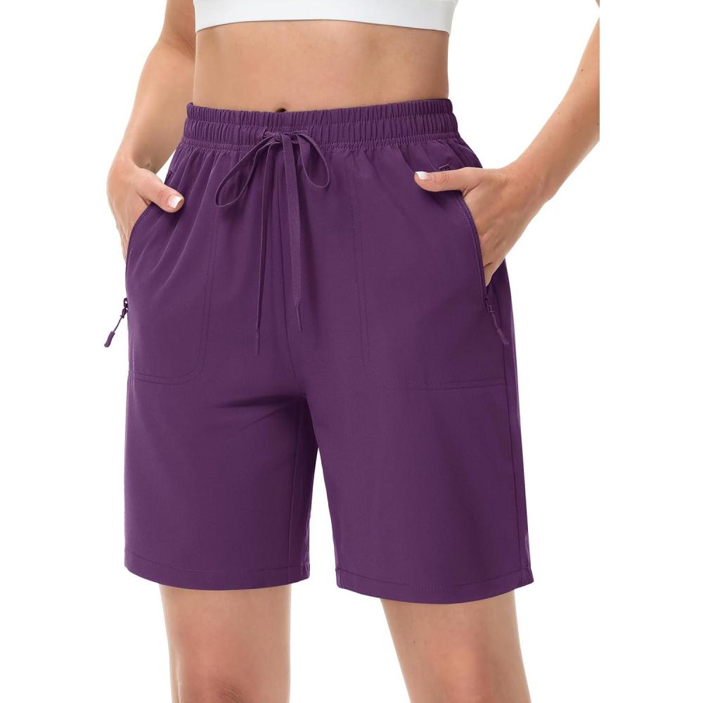 imageTACVASEN Womens Hiking Shorts Quick Dry Lightweight 8quot Water Resistant Athletic Shorts with Pockets Outdoor Golf ActivePurple Red