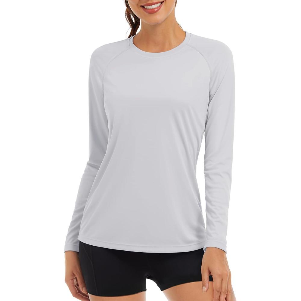 imageTACVASEN Womens Long Sleeve Rash Guard UPF 50 UV Sun Shirts Quick Dry Swim Shirt Hiking TopsLight Grey