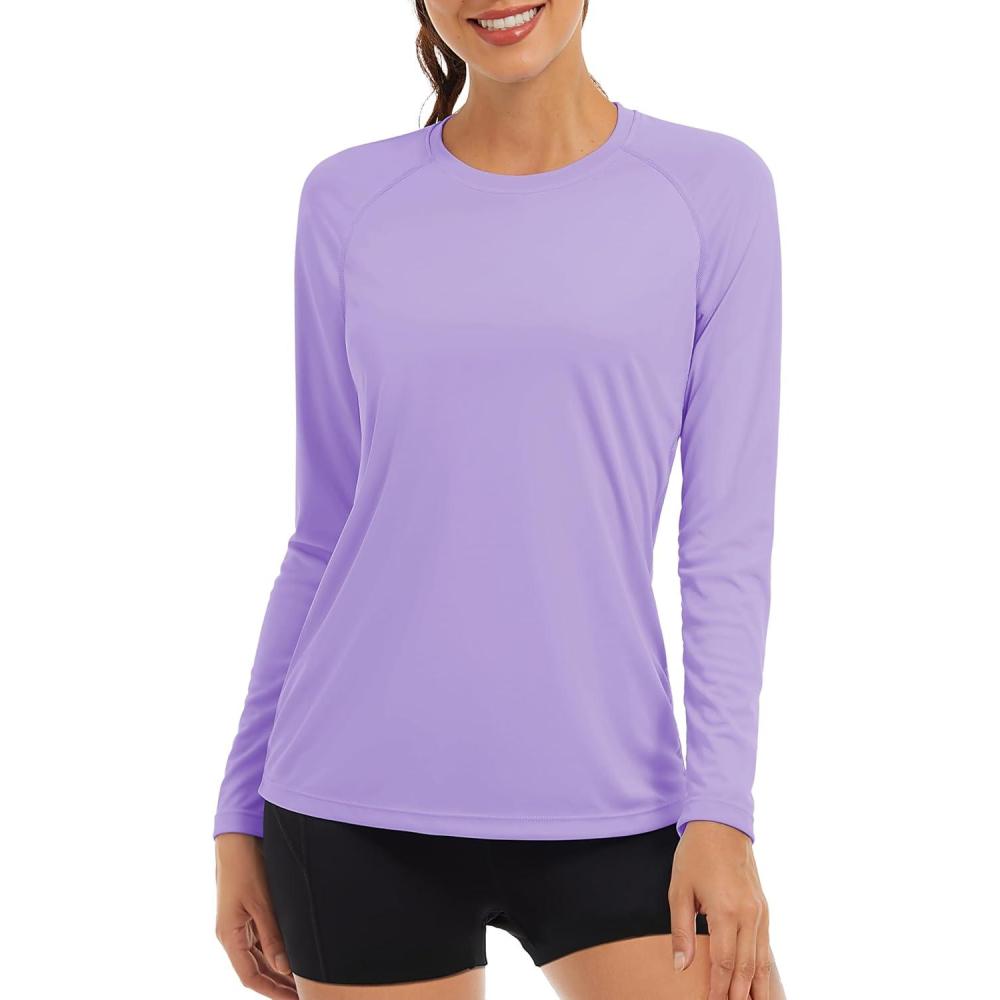 imageTACVASEN Womens Long Sleeve Rash Guard UPF 50 UV Sun Shirts Quick Dry Swim Shirt Hiking TopsLight Purple