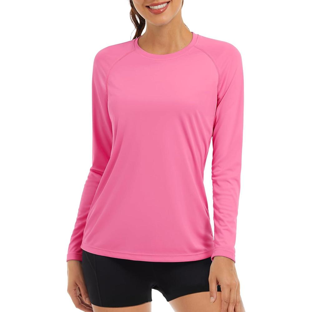 imageTACVASEN Womens Long Sleeve Rash Guard UPF 50 UV Sun Shirts Quick Dry Swim Shirt Hiking TopsRose Red