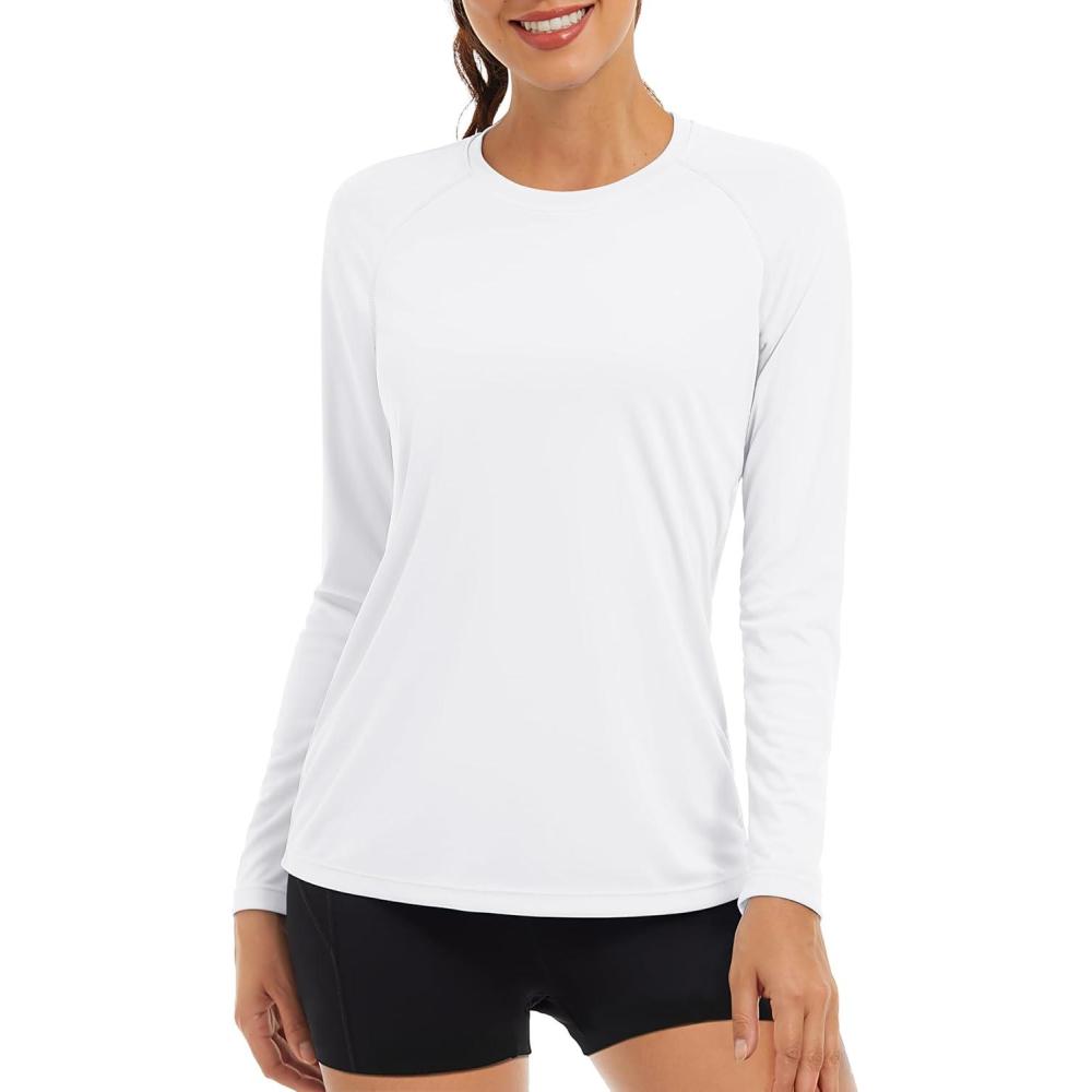 imageTACVASEN Womens Long Sleeve Rash Guard UPF 50 UV Sun Shirts Quick Dry Swim Shirt Hiking TopsWhite