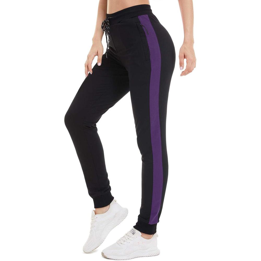 imageTACVASEN Womens Sport Pants Outdoor Jogger Cotton Running Sweatpants Elastic Waist Black Purple 32