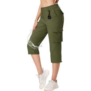 imageTACVASEN Womens Cargo Capris Lightweight Hiking Capri Pants with Pockets Water Resistant Summer Travel Outdoor CasualArmy Green