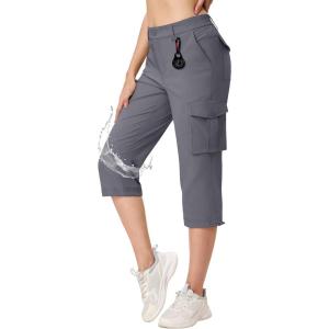 imageTACVASEN Womens Cargo Capris Lightweight Hiking Capri Pants with Pockets Water Resistant Summer Travel Outdoor CasualDark Grey