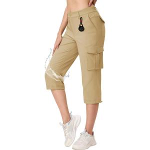 imageTACVASEN Womens Cargo Capris Lightweight Hiking Capri Pants with Pockets Water Resistant Summer Travel Outdoor CasualKhaki
