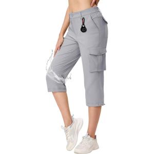 imageTACVASEN Womens Cargo Capris Lightweight Hiking Capri Pants with Pockets Water Resistant Summer Travel Outdoor CasualLight Grey