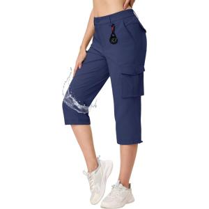 imageTACVASEN Womens Cargo Capris Lightweight Hiking Capri Pants with Pockets Water Resistant Summer Travel Outdoor CasualNavy