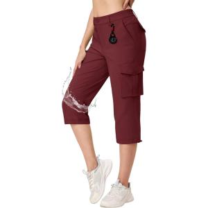 imageTACVASEN Womens Cargo Capris Lightweight Hiking Capri Pants with Pockets Water Resistant Summer Travel Outdoor CasualWine Red