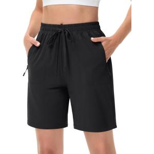 imageTACVASEN Womens Hiking Shorts Quick Dry Lightweight 8quot Water Resistant Athletic Shorts with Pockets Outdoor Golf ActiveBlack