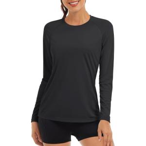 imageTACVASEN Womens Long Sleeve Rash Guard UPF 50 UV Sun Shirts Quick Dry Swim Shirt Hiking TopsBlack
