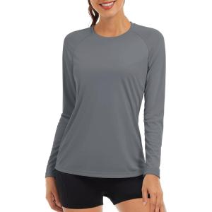 imageTACVASEN Womens Long Sleeve Rash Guard UPF 50 UV Sun Shirts Quick Dry Swim Shirt Hiking TopsDark Grey