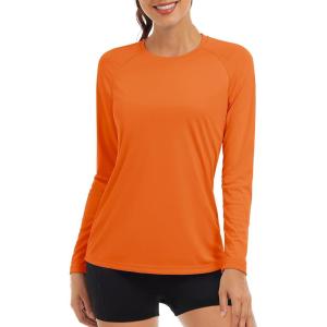 imageTACVASEN Womens Long Sleeve Rash Guard UPF 50 UV Sun Shirts Quick Dry Swim Shirt Hiking TopsDark Orange