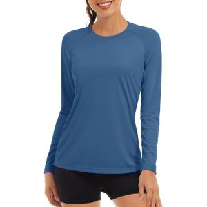 imageTACVASEN Womens Long Sleeve Rash Guard UPF 50 UV Sun Shirts Quick Dry Swim Shirt Hiking TopsGrey Blue
