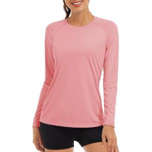 imageTACVASEN Womens Long Sleeve Rash Guard UPF 50 UV Sun Shirts Quick Dry Swim Shirt Hiking TopsGrey Pink