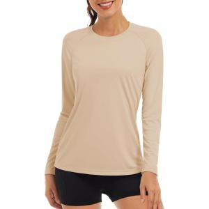 imageTACVASEN Womens Long Sleeve Rash Guard UPF 50 UV Sun Shirts Quick Dry Swim Shirt Hiking TopsLight Apricot