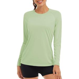 imageTACVASEN Womens Long Sleeve Rash Guard UPF 50 UV Sun Shirts Quick Dry Swim Shirt Hiking TopsLight Green