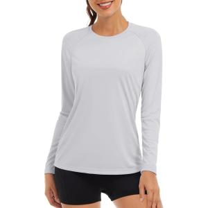 imageTACVASEN Womens Long Sleeve Rash Guard UPF 50 UV Sun Shirts Quick Dry Swim Shirt Hiking TopsLight Grey