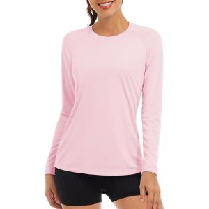 imageTACVASEN Womens Long Sleeve Rash Guard UPF 50 UV Sun Shirts Quick Dry Swim Shirt Hiking TopsPink